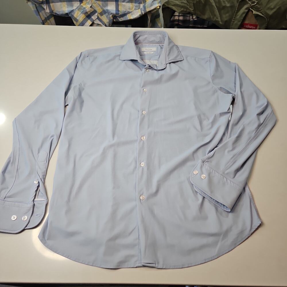 Porter & Ash Kinetic Stretch Shirt Mens M Light Blue Long Sleeve Button Up